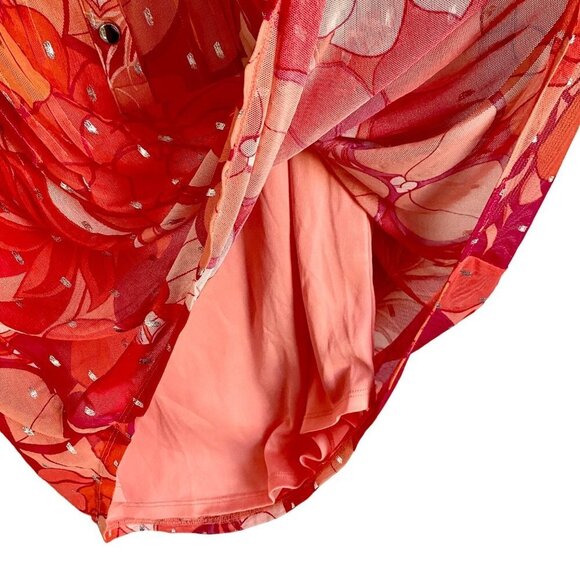 Ava & Grace Short Sleeve Quarter Button Lined Pink Orange Floral Top Women's Med - Picture 4 of 10